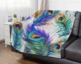 Peacock Feather Minky Blanket: Ultra-Soft Polyester Throw