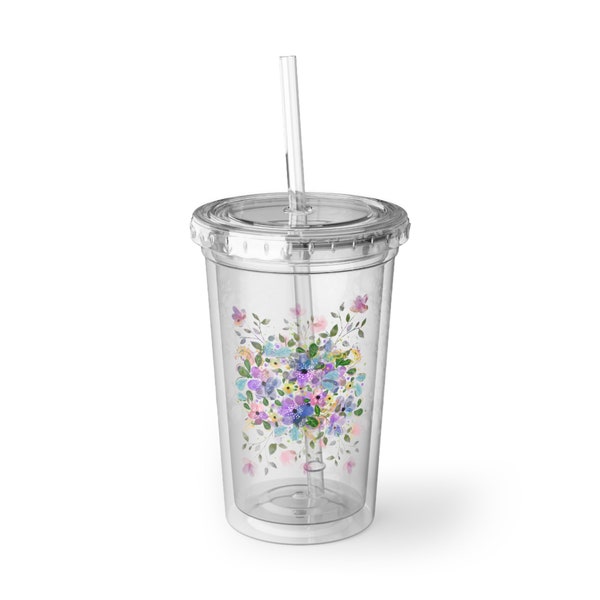 Colorful Wildflowers Cup with Straw, Suave Acrylic Cup, Fast Food Cup