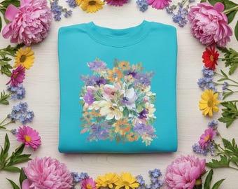 Vintage Floral Sweatshirt: Comfort Colors Garment-Dyed Cotton Blend