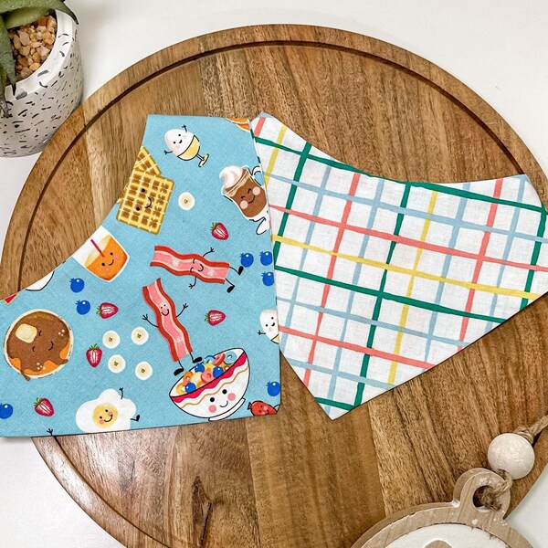 Breakfast Foodie Dog Bandana | Pet Accessories Scarf | Pet Bandana | Snap On Reversible Bandana