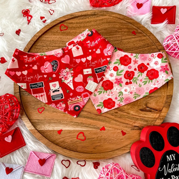 DISCOUNTED Valentine's Day Dog Bandana | Pet Accessories Scarf | Pet Bandana | Snap On Reversible Bandana