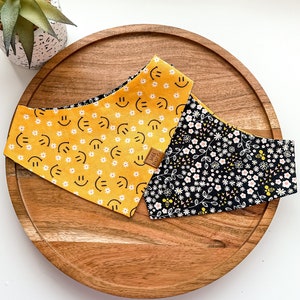 Happy Smiles Dog Bandana | Pet Accessories Scarf | Pet Bandana | Snap On Reversible Bandana