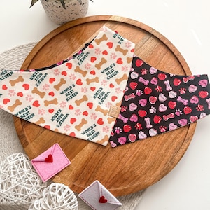 World’s Best Kisser Dog Bandana | Valentine&#39;s Day Bandana | Pet Accessories Scarf | Pet Bandana | Snap On Reversible Bandana