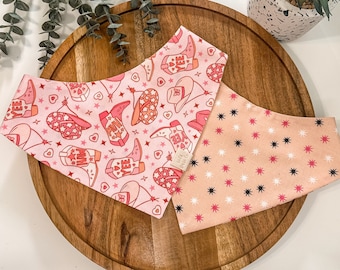 Pink Yee Haw Western Cowgirl Dog Bandana | Pet Accessories Scarf | Pet Bandana | Snap On Reversible Bandana