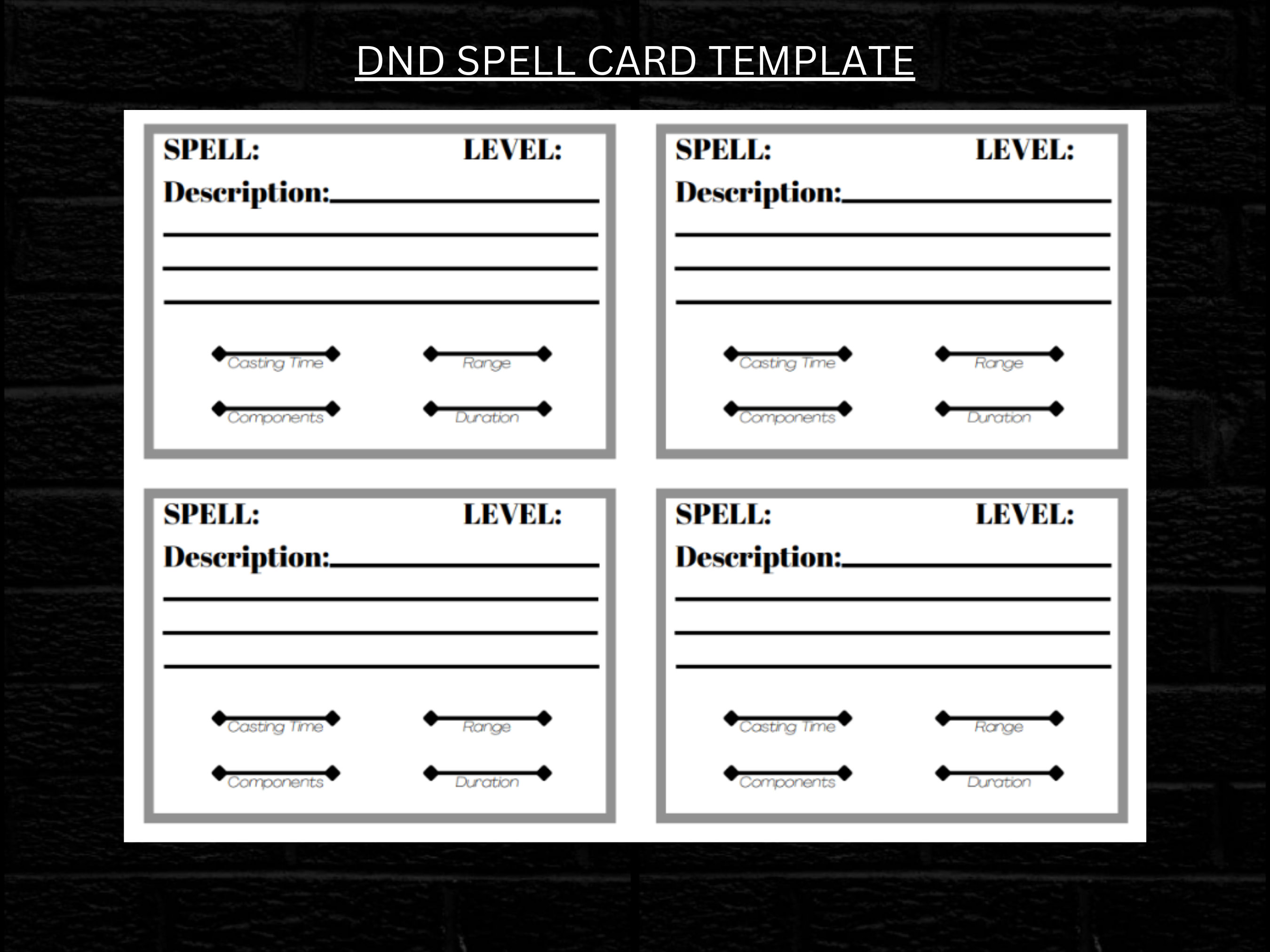 Dnd SPELL CARD Template DM Tool Player Tool Etsy Dnd SPELL CARD Template DM Tool Player Tool Etsy