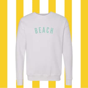 Beach Sweatshirt White/Sea Foam Green, Vacation Sweatshirt, Travel Sweatshirt, Gift for Beach Lover