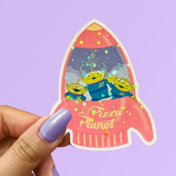 Aliens Toy Story Pizza Planet Holographic Stars Vinyl Sticker | The Claw | Swirling Saucers | Pixar | Laptop Journal Planner Decal