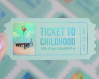 Holographic Ticket to Childhood Vinyl Sticker | Cute Kawaii Gift Stationery Retro Dreamy Aesthetic Liminal Space Lofi Holo Vibes Weirdcore