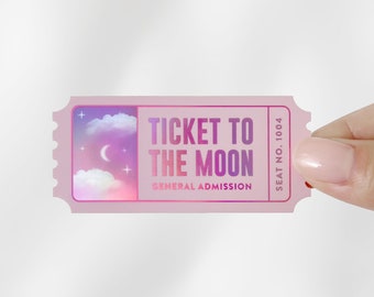 Holographic Ticket to the Moon Vinyl Sticker | Cute Korean Stationery Dreamy Aesthetic Lofi Holo Vibes