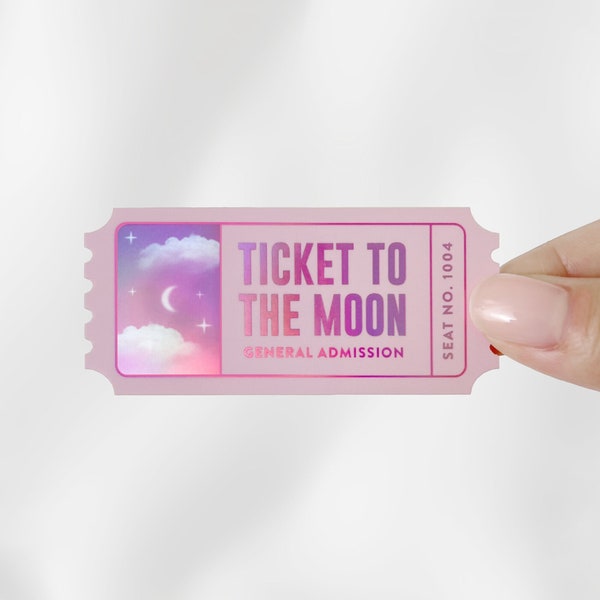 Holographic Ticket to the Moon Vinyl Sticker | Cute Korean Stationery Dreamy Aesthetic Lofi Holo Vibes