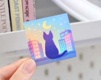 Holographic Sticker Pixel Retro Anime Moon Starry Cat | Cute Kawaii Gift Stationery Dreamy Aesthetic Holo Vibes Sailor Moon Lo-fi Gifts