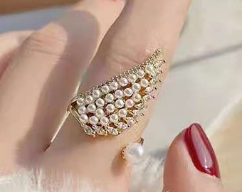 Neuer PerlenFlügel Ring Frauen ins trendy Zeigefinger verstellbar Ring für Mädchen Geschenk Z57