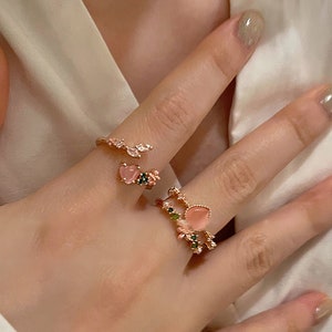 Korean style small fresh pink love flower ring zircon ring adjustable size ring cute sweet girl gift ring gift for her Z13Z14