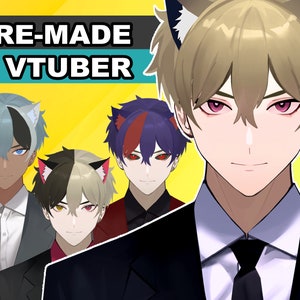 Premade Vtuber - Color Customizable, 4 toggle switches,  1 extra asset,  7 cute emotes! - Half body/ Fully Rigged premade Live2D Avatar