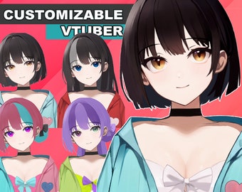Customizable Vtuber - 4 Different Hair Styles, 3 Different Cloth Style, 8 cute emotes! - Full body/ Fully Rigged premade Live2D Avatar