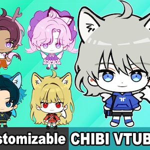 Customizable Vtuber Chibi Avatar 2 - Different Hair Styles, Clothes, assets, and cute emotes! - Full body/ Fully Rigged premade Live2D model