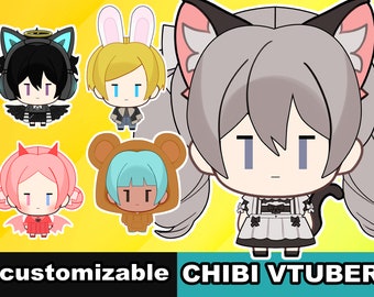 Customizable Vtuber Chibi Avatar - Different Hair Styles,  Clothes, assets  and cute emotes! - Full body/ Fully Rigged premade Live2D Avatar