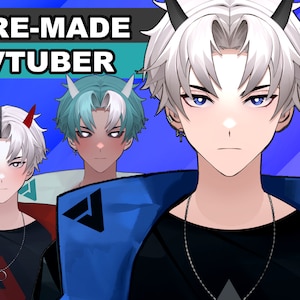 Premade Vtuber: aanpasbare kleur, 6 tuimelschakelaars, 7 schattige emotes! - Full body/volledig gemonteerde premade Live2D mannelijke avatar met vleugels