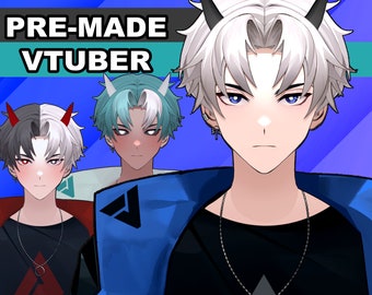 Premade Vtuber - Color Customizable, 6 toggle switches, 7 cute emotes! - Full body/ Fully Rigged premade Live2D Male Avatar with wings