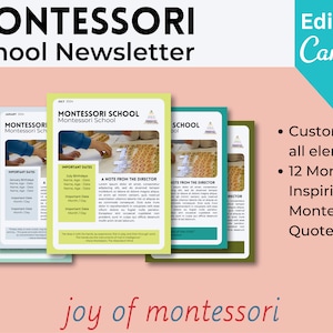 12 Months Customizable Canva Kindergarten Newsletter for Montessori School Monthly Calendar