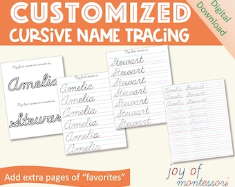 Printable Custom Cursive Worksheets for Name Tracing Handwriting Practice Set, Digital Download, Name Writing Activities