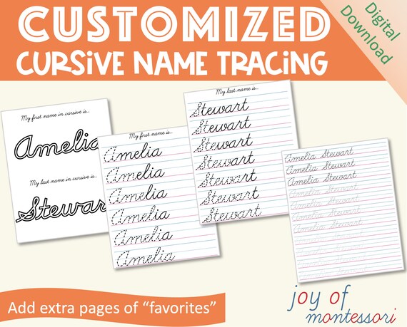 Printable Custom Cursive Worksheets for Name Tracing Handwriting Practice Set, Digital Download, Name Writing Activities