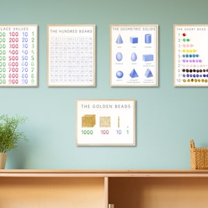 Montessori Mathe Poster, pädagogische Wandkunst, Mathe-Set von 5 Postern, Vorschulmathe-Poster, Mathe-Klassenzimmer-Dekor-Bundle
