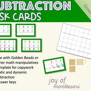Montessori Subtraction Task Cards