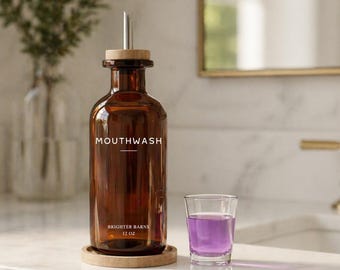 Amber Glass Mouthwash Container – Mouth Wash Bottle for Bathroom Decor, Airbnb, Home Organization