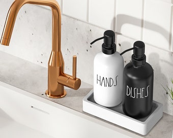 Luxury Glass Kitchen Soap Dispenser Set with Tray - Hand and Dish Soap Dispenser for Kitchen - Farmhouse Kitchen Decor & Home Decor