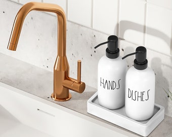 White Glass Kitchen Soap Dispenser Set with Tray - Luxury Hand and Dish Soap Dispenser for Kitchen - Farmhouse Kitchen Decor & Home Decor