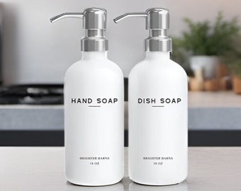 White Glass Hand and Dish Soap Dispenser Set - Kitchen Soap Dispenser Set & Pump - Modern Soap Dispenser for Kitchen Sink - Kitchen Decor