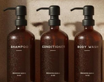 Dispensador de champú ámbar: Botellas de ducha rellenables con bomba de acero inoxidable