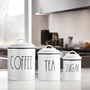 Coffee Tea Sugar Kitchen Canister Set - Large Airtight Food Storage Containers with Lids - Farmhouse Coffee Station Decor & Accessories