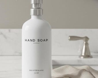 Juego de dispensador de jabón de vidrio blanco: botella recargable, bandeja de cerámica, decoración moderna para el baño.