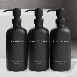 Matte Black Shampoo Dispenser Set: Refillable Shower Bottles