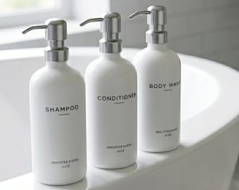 Modern Shampoo and Conditioner Dispenser Set: Neutral Bathroom Decor for Airbnb, Guest Bathroom