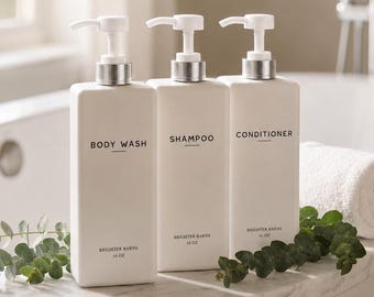 White Shampoo and Conditioner Dispenser Set – Refillable Shampoo Bottles for Guest Bathroom, Airbnb, Hotel