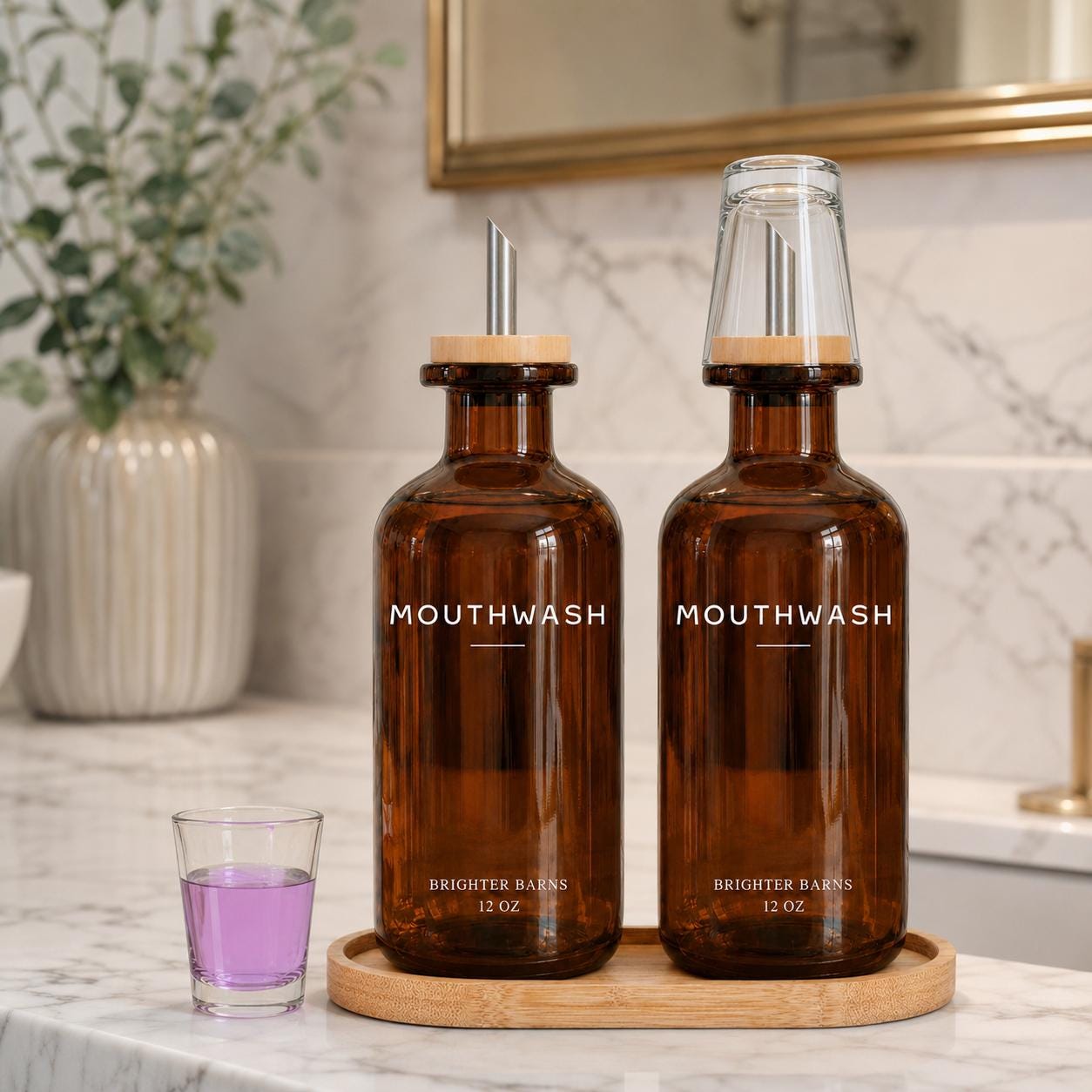 Amber Glass Mouthwash Container - 2 Pack Mouth Wash Dispenser for…