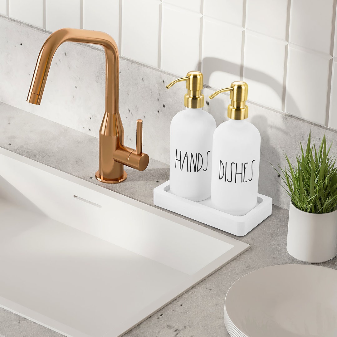 Luxury Glass Kitchen Soap Dispenser Set With Tray Hand and Dish Soap Dispenser for Kitchen