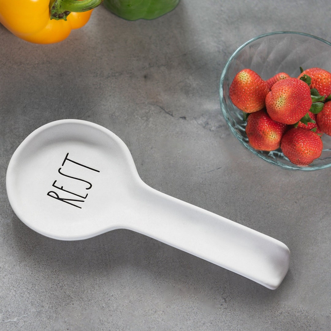 Farmhouse Spoon Rest for Stove Top by Brighter Barns White Ceramic
