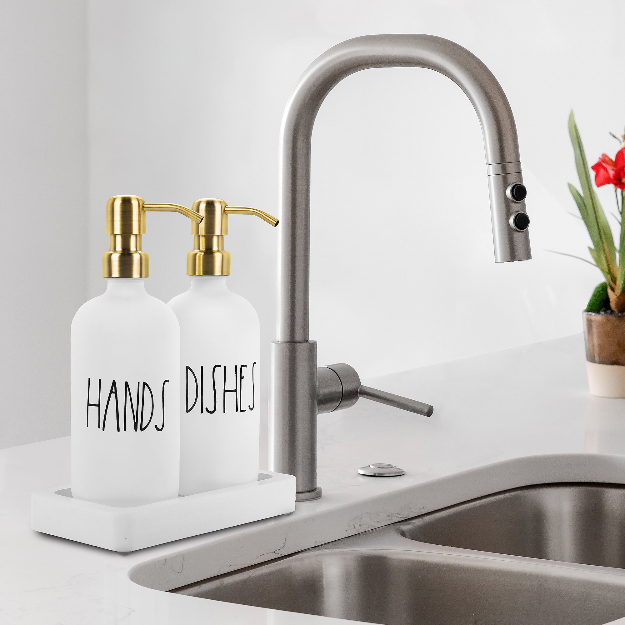 Luxury Glass Kitchen Soap Dispenser Set With Tray Hand and Etsy