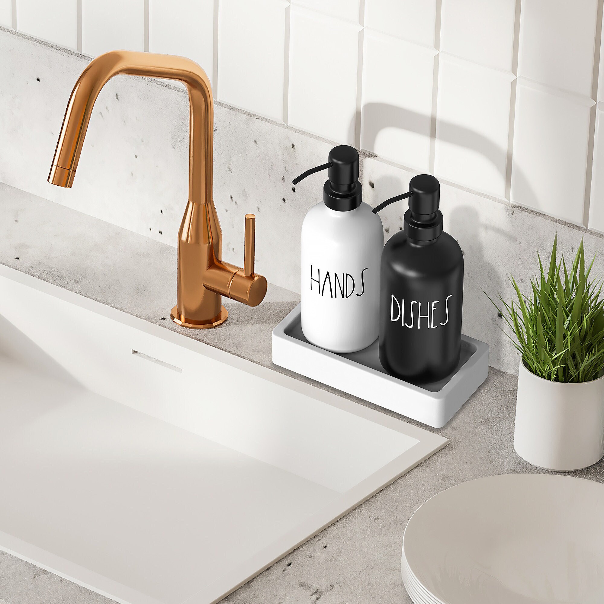 Luxury Glass Kitchen Soap Dispenser Set With Tray Hand and Etsy