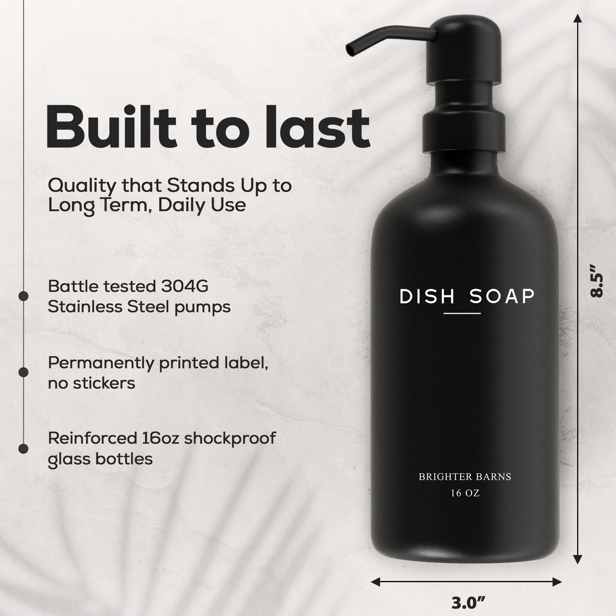 Clear Glass Soap Dispenser, Bathroom Kitchen Hand Dish Soap Dispenser Set With Matt Black Stainless Steel Pump, 2pcs 16Oz 500ml