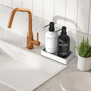 Luxury Glass Kitchen Soap Dispenser Set with Tray - Hand and Dish Soap Dispenser for Kitchen - Farmhouse Kitchen Decor & Home Decor