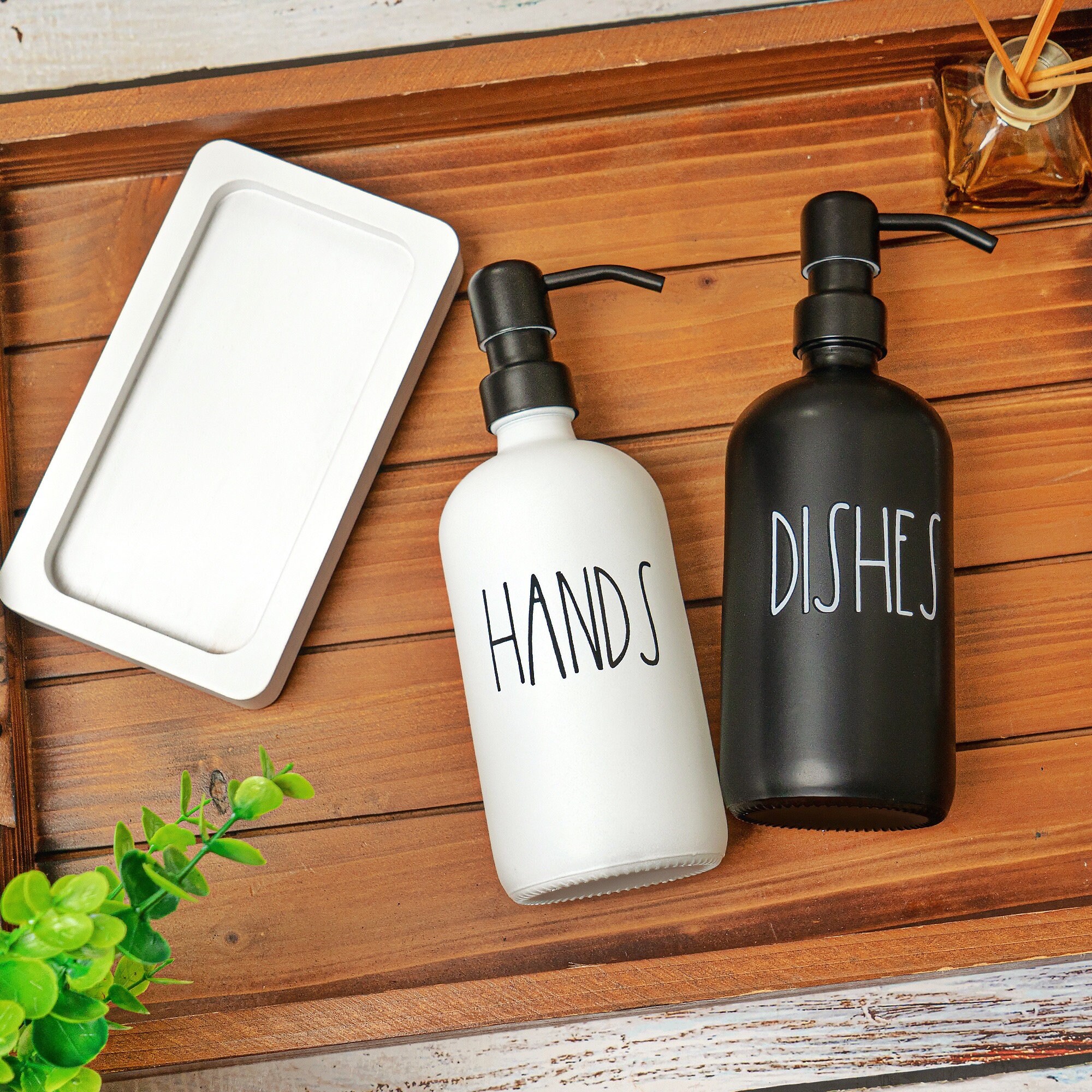 Luxury Glass Kitchen Soap Dispenser Set With Tray Hand and Etsy