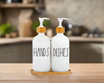 Hand and Dish Soap Dispensers Set - Kitchen Liquid Soap Dispenser Set - Farmhouse Kitchen Soap Dispenser Set with Tray - Farmhouse Kitchen