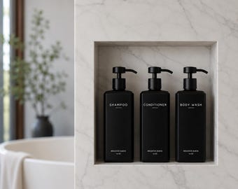Juego de dispensadores de champú en negro mate: Botellas de ducha recargables para baños de invitados, alquileres vacacionales y hoteles.