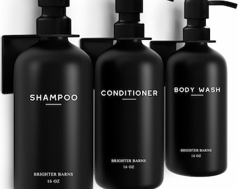 Black Wall Mounted Shampoo Conditioner Dispenser Set – Refillable PET Plastic Shower Bottles