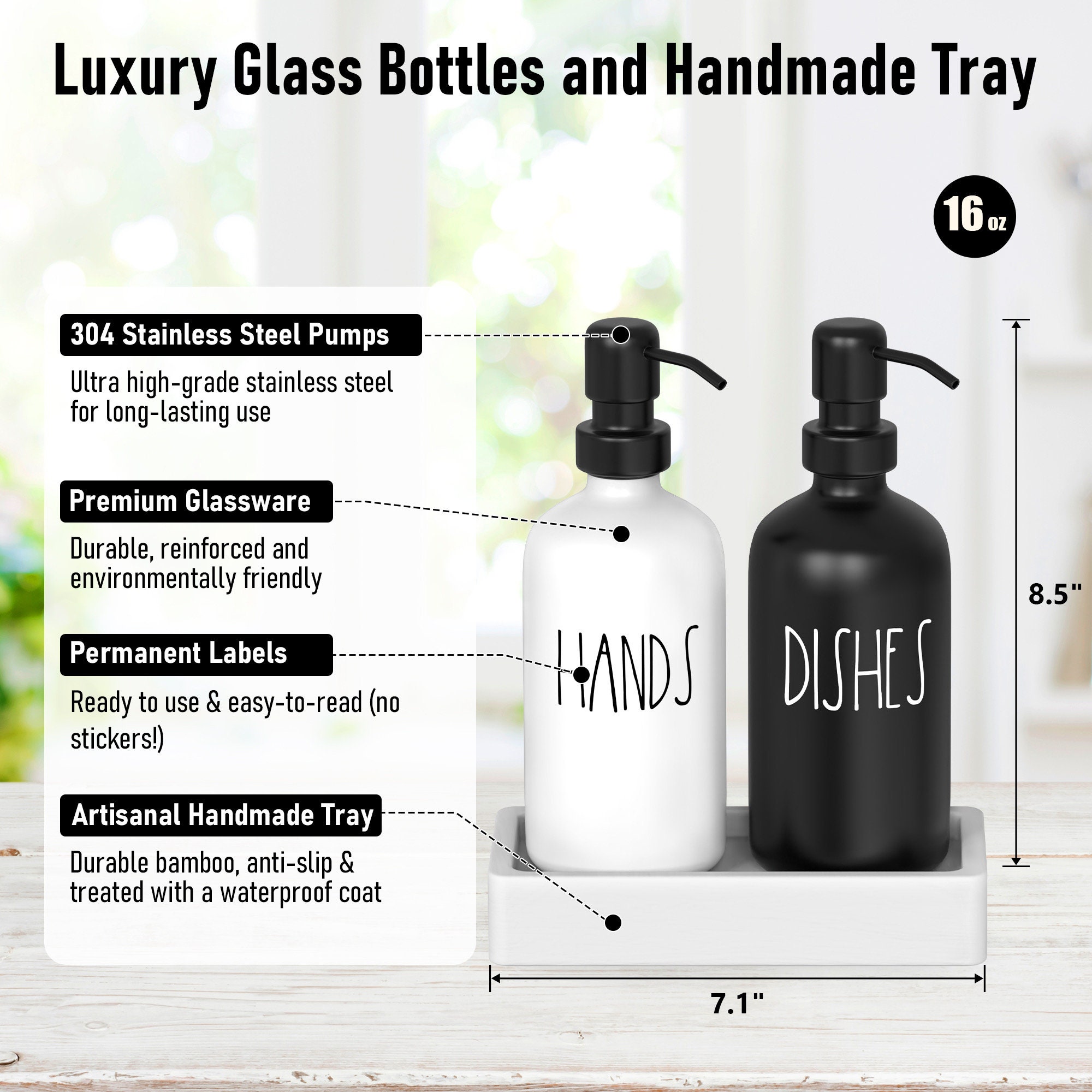 Luxury Glass Kitchen Soap Dispenser Set With Tray Hand and Etsy